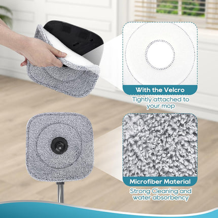 Square Microfiber Mop Pads Compatible with True & Tidy True Spin Mop - Mop Replacement Pads for Square Spin Mop and Bucket - Washable Pads fit for All 9 Inch Square Spin Mop (4 Pack)