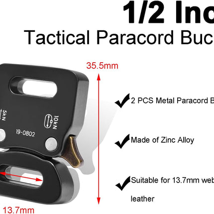 CooBigo 1/2" Paracord Bracelet Buckle Clip, 2 PCS Metal Paracord Clasps Accessories for Bracelets Pet Collar Hardware Tactical Buckle Backpack Keychain Parachute 550 Rope