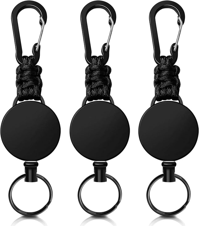 Retractable Keychain 3 Pack Heavy Duty Carabiner Badge Holder Extendable Reel ID Badge Holders