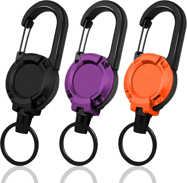 Retractable Keychain 3 Pack Heavy Duty ID Badge Holder Reel Multitool Carabine Key Holder for