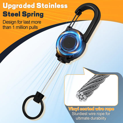 Retractable Keychain 3 Pack, Heavy Duty ID Badge Holder Reel, Multitool Carabine Key Holder for Keychain, Badge Holder with 25.6" Steel Retractable Cord Key Ring Clip, 8.8 oz (Black+Purple+Orange)