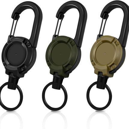 Retractable Keychain 3 Pack, Heavy Duty ID Badge Holder Reel, Multitool Carabine Key Holder for Keychain, Badge Holder with 25.6" Steel Retractable Cord Key Ring Clip, 8.8 oz