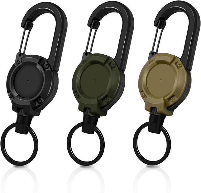 Retractable Keychain 3 Pack Heavy Duty ID Badge Holder Reel Multitool Carabine Key Holder for