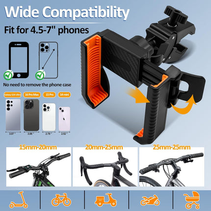 Bike Phone Holder Motorcycle Phone Mount, Handlebar Cell Phone Clamp, Phone Mount for Bike Motorcycle Scooter Golf Cart, Handlebar Phone Mount for 4.5-7" Phones