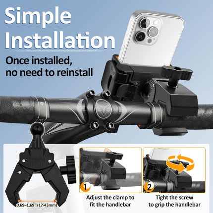 Bike Phone Holder Motorcycle Phone Mount, Handlebar Cell Phone Clamp, Phone Mount for Bike Motorcycle Scooter Golf Cart, Handlebar Phone Mount for 4.5-7" Phones