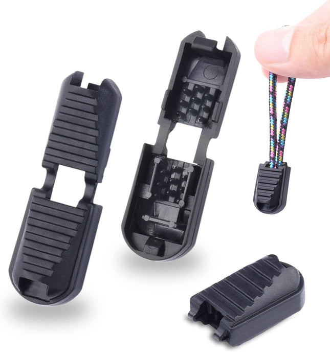 25 Pack Zipper Pull Tabs Cord Ends Tips Shoe Lace End Clips Cord Lock for V1258-DP02-E-17 in Black