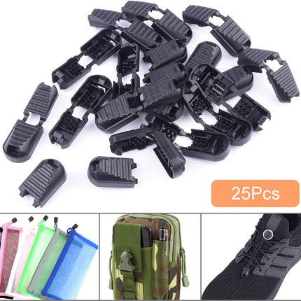25 Pack Zipper Pull Tabs Cord Ends Tips Shoe Lace End Clips Cord Lock for Paracord Molle Backpack Quick No Tied Shoelace Triathlon Marathon Running Shoe