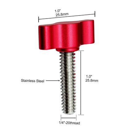 Xadnitu 1/4"-20 x 1 Thread Thumb Screw,Stainless Steel Standard/Coarse Thread with Red Adjustable Tee Wing Aluminum Knob to Remove Replace Hand Clamping Tightening Knob Power Supply, 4 Packs