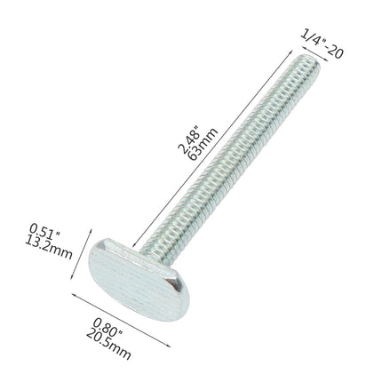 Xadnitu 20 Pieces 1/4"-20 T Track Bolt 2-1/2" Length, T Slot Drop-in Sliding Bolts with T Shaped Head for Hardware, Fixture Accessories and Woodworking Jigs
