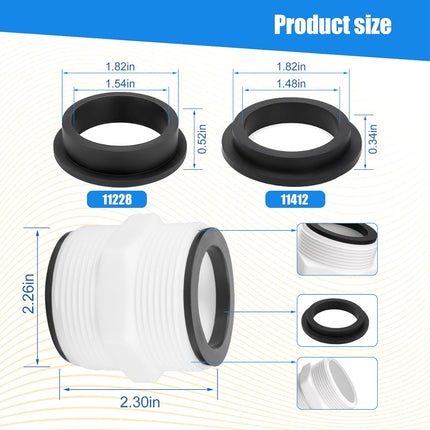 Pool Hose Connector for Intex Coleman Swimming Pool Pump Hose Extender Adapter with 11228 11412 L-Shape O-Ring Gasket | 2 Hose Connector 8 Sealing Rings