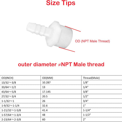 Plastic Hose Barb Fittings 1/2" Barb X 1/2" NPT Male Thread Adapter Connector Pipe Fittings (pack of 6)