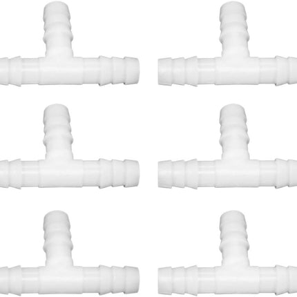 Plastic 1/2" ID Hose Barb Fittings, Equal Barbed Tee Pipe Connectors 3 Way Joint Splicer Mender Union Adapter for Boat Aquarium, Pack of 6