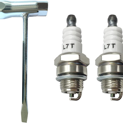 L7T Spark Plug with Chainsaw Scrench Wrench Tool, Replaces BPM7A BPMR7A RCJ6Y RCJ7Y BM6A CJ8 WSR5F for 33cc 43cc 47cc 49cc 52CC 2-Stroke Small Engine MS290 021 023 024 025 026 etc (2 Pc)