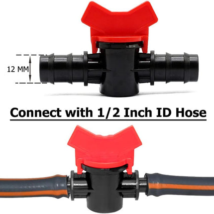 1/2" Drip Irrigation Switch Valve Barbed Ball Valve for Garden Drip Irrigation Aquarium (6 Pcs)