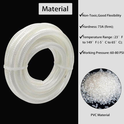 3/8"ID x 10FT High Pressure Braided Clear PVC Vinyl Tubing, Flexible Heavy Duty Reinforced Hose Tubing BPA Free and Non Toxic