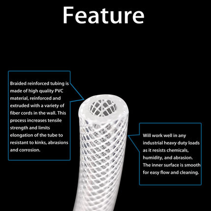 3/8"ID x 10FT High Pressure Braided Clear PVC Vinyl Tubing, Flexible Heavy Duty Reinforced Hose Tubing BPA Free and Non Toxic