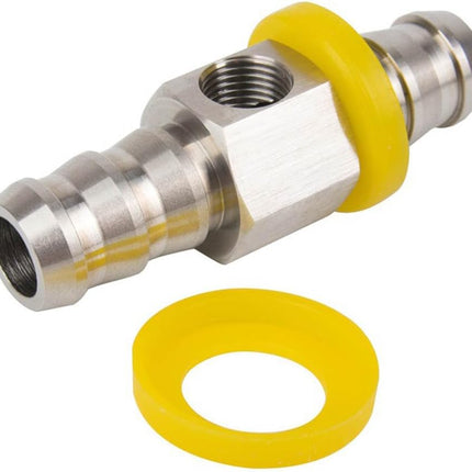 3/8” Fuel Line Fuel Pressure Barbed Ph Lock T-Fitting Adapter with 1/8-27 NPT Sensor Port 304 Stainless Steel Includes 2 Clamps Fits Hose with 9.5mm ID Inner Diameter