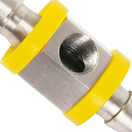 3/8” Fuel Line Fuel Pressure Barbed Ph Lock T-Fitting Adapter with 1/8-27 NPT Sensor Port 304 Stainless Steel Includes 2 Clamps Fits Hose with 9.5mm ID Inner Diameter