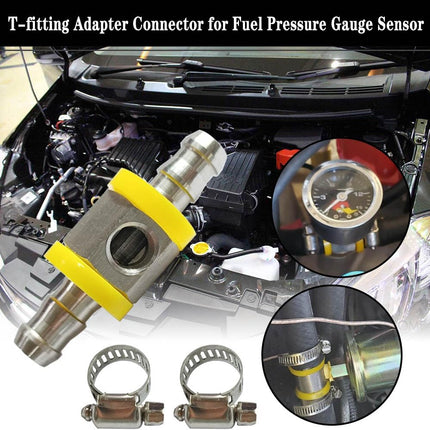 3/8” Fuel Line Fuel Pressure Barbed Ph Lock T-Fitting Adapter with 1/8-27 NPT Sensor Port 304 Stainless Steel Includes 2 Clamps Fits Hose with 9.5mm ID Inner Diameter