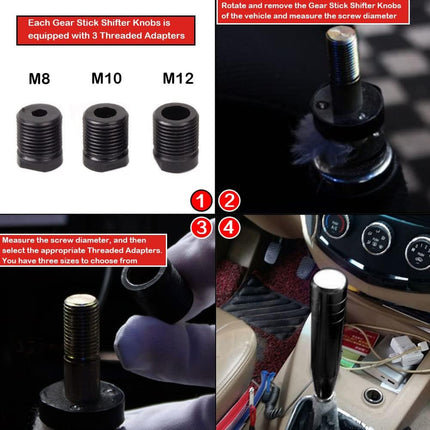5" Gear Stick Shifter Knobs, Aluminum Alloy Shifting Lever Heavy Weighted Car Manual Transmission Shift Head Knob Fit Most Automatic Vehicles with 3 Adapters M8 M10 M12 (Black)