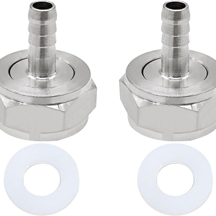 Keg Coupler Barb Connector, 1/4'' Barb x G5/8 Thread Stainless Steel 304 Beer Kegerator Sankey Couplers Hex Nut Beer Line Tailpiece Nipple Fitting with Sealing Gasket Washer(2 Pack)
