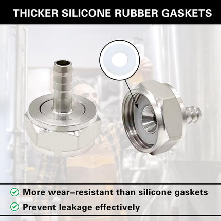 Keg Coupler Barb Connector, 1/4'' Barb x G5/8 Thread Stainless Steel 304 Beer Kegerator Sankey Couplers Hex Nut Beer Line Tailpiece Nipple Fitting with Sealing Gasket Washer(2 Pack)