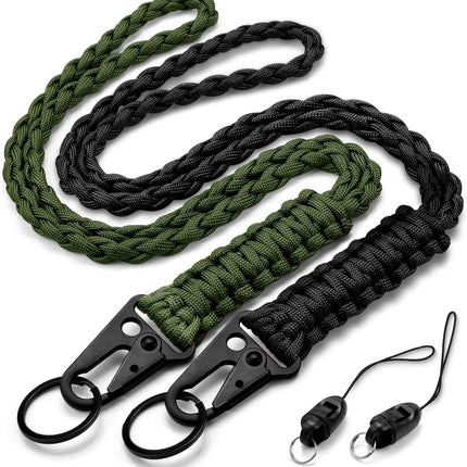 CooBigo 2 Set Heavy Duty Paracord Lanyard Necklace Keychains with HK Clip,550 Parachute Lanyard for Keys, ID Card Badge