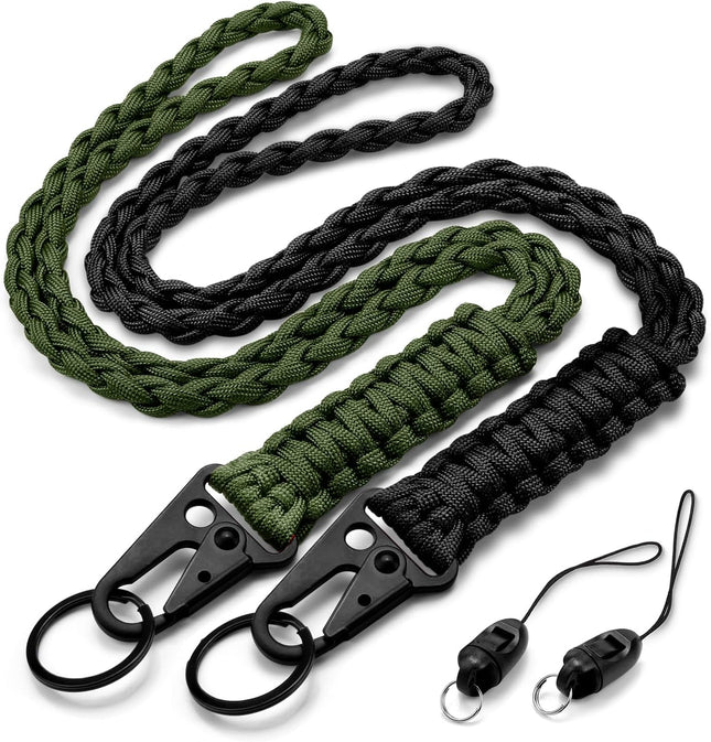 CooBigo 2 Set Heavy Duty Paracord Lanyard Necklace Keychains with HK Clip 550 Parachute Lanyard for Keys ID