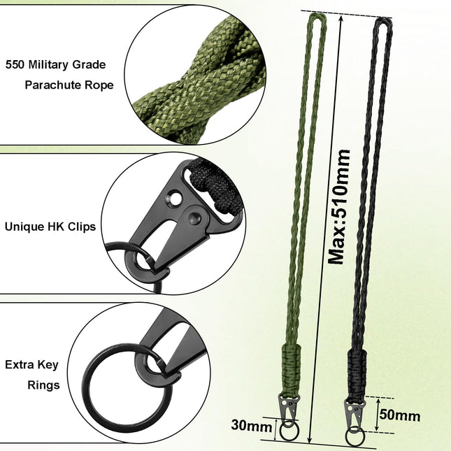 CooBigo 2 Set Heavy Duty Paracord Lanyard Necklace Keychains with HK Clip 550 Parachute Lanyard for Keys – product detail