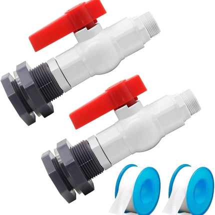 Rain Barrel Spigot Kit PVC Water Barrel Valve Diverter with Bulkhead Fitting and Garden Hose Adapter for Water Tanks, Aquariums, Tubs, Pools (Pack of 2)