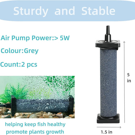 Aquarium 5 inch Air Stone Cylindrical 2 Pack, Large Airstone, Aerator Bubble Differ, Air Pump Accessories for Aquariums, Hydroponic, Ponds and Fish Tanks