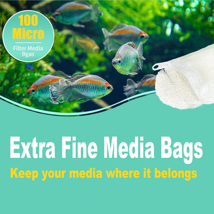 Aquarium Filter Media Bags 15pcs Fish Tank Extra Fine 100 Micron Mesh Bags with Plastic Zipper for Activated Carbon (3" x 4")