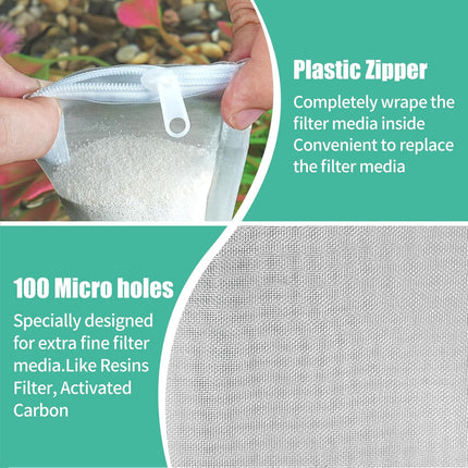 Aquarium Filter Media Bags 15pcs Fish Tank Extra Fine 100 Micron Mesh Bags with Plastic Zipper for Activated Carbon (3" x 4")