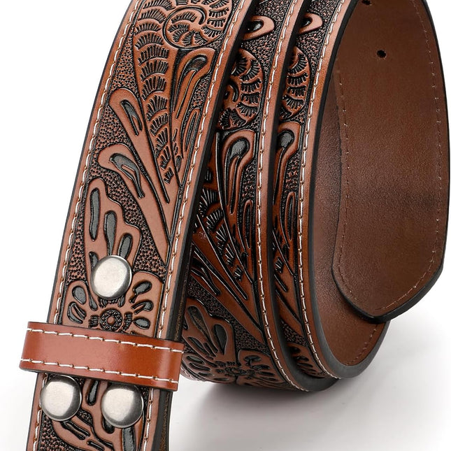 Western Leather Belt Strap for Men without Buckle Cowboy Cowgirl Belt Strap 1.5" Width