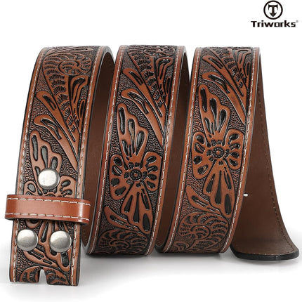 Western Leather Belt Strap for Men without Buckle Cowboy Cowgirl Belt Strap 1.5" Width