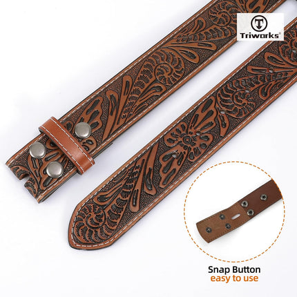Western Leather Belt Strap for Men without Buckle Cowboy Cowgirl Belt Strap 1.5" Width