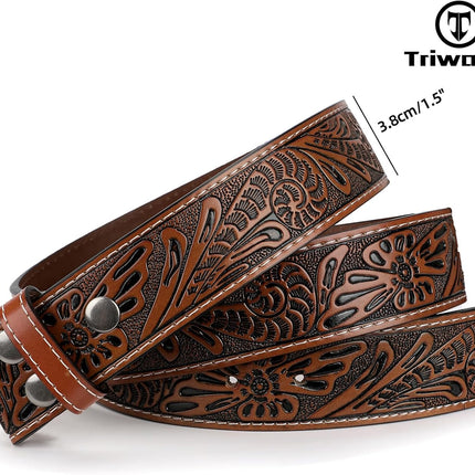 Western Leather Belt Strap for Men without Buckle Cowboy Cowgirl Belt Strap 1.5" Width