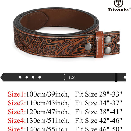 Western Leather Belt Strap for Men without Buckle Cowboy Cowgirl Belt Strap 1.5" Width