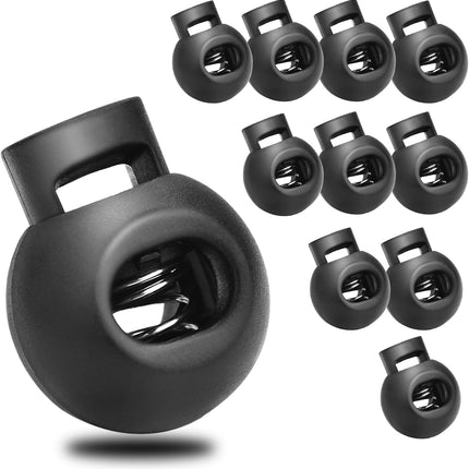CooBigo 50Pack Single Hole Round Plastic Cord Locks, Spring Toggle Stopper for Drawstring Paracord Elastic Shoeslace Lock Glove Hats Sweatpant Hoodie Backpack String Clip Fastener Replacement