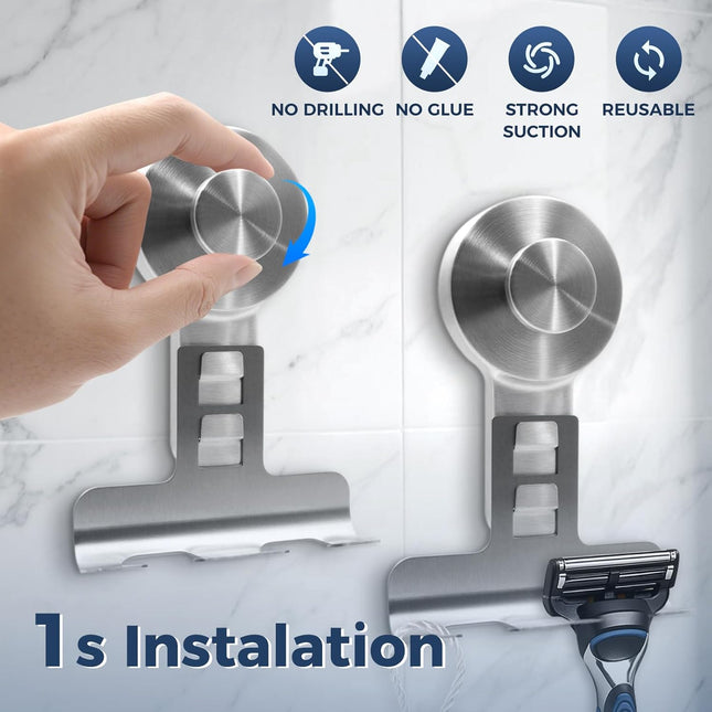 Suction Cup Razor Holder for Shower Wall 2 Pack Heavy-Duty 15lbs Suction Hooks for Razor Towel – product detail