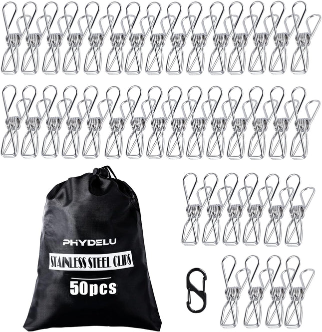 (50PCS) Stainless Steel Laundry Clothes Pins Heavy Duty Outdoor Clothespins for Hanging Clothes in Black