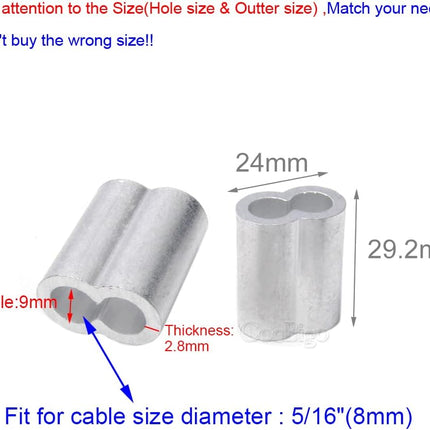 10pcs 5/16" Aluminum Cable Crimps Cable Ferrule Clip Fittings for Crimping Wire Rope Cable M8, FLQ049-8.0