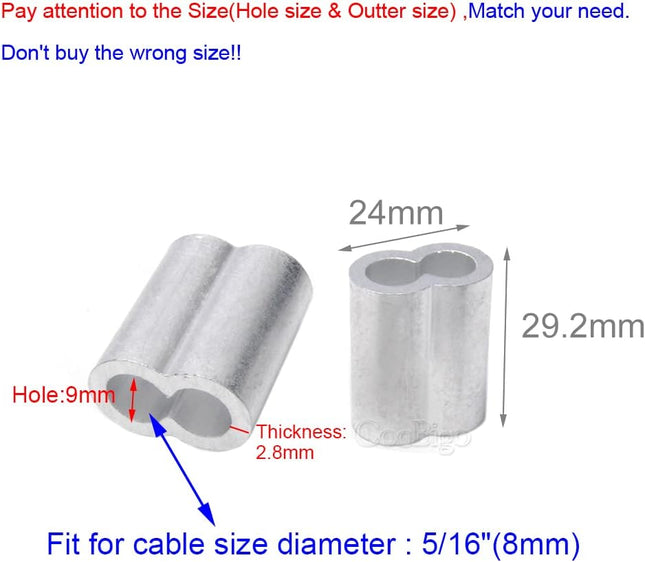 10pcs 5/16 Aluminum Cable Crimps Cable Ferrule Clip Fittings for Crimping Wire Rope Cable M8 FLQ049-8.0 – product detail