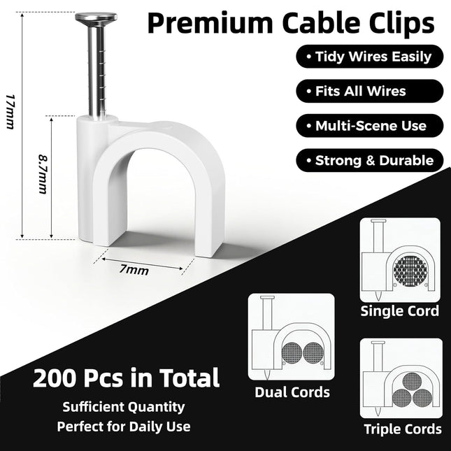 200 Pcs Cable Clips Nail in Cord Clips Ethernet Cables Wire Wall Clips Cable Straps – product detail