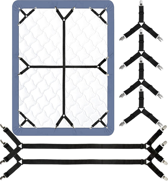 Bed Sheet Straps 6 Pack Fitted Bed Sheet Fasteners Clips Adjtable Crisscross Bed Sheet Holder