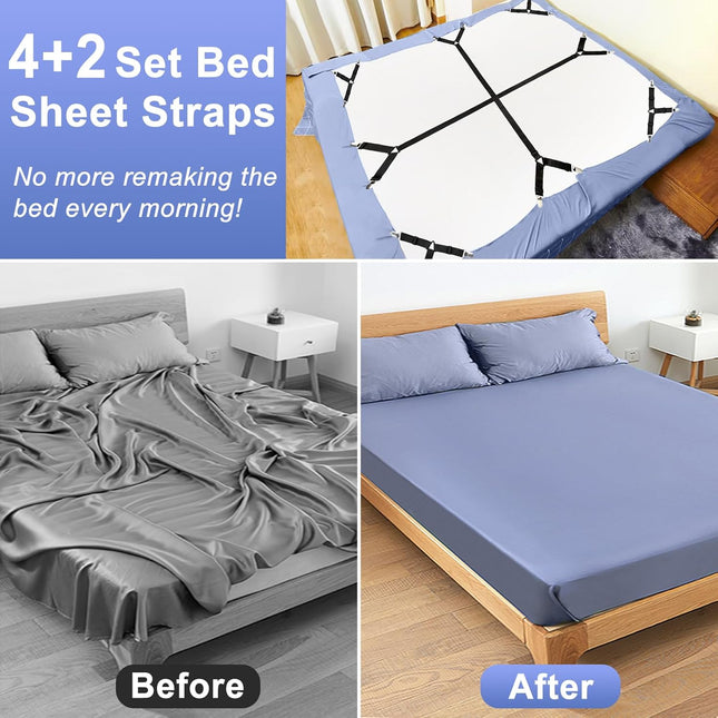 Bed Sheet Straps 6 Pack Fitted Bed Sheet Fasteners Clips Adjtable Crisscross Bed Sheet Holder – product detail