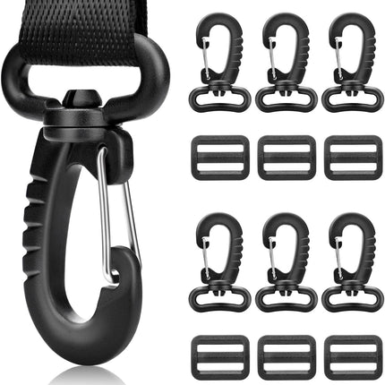CooBigo 1" Plastic Clip Snap Hook Replacement Buckles Tri-Glide for Webbing Strap Crafting Accessories 6 Set (Hooks & Adjustable Buckle)