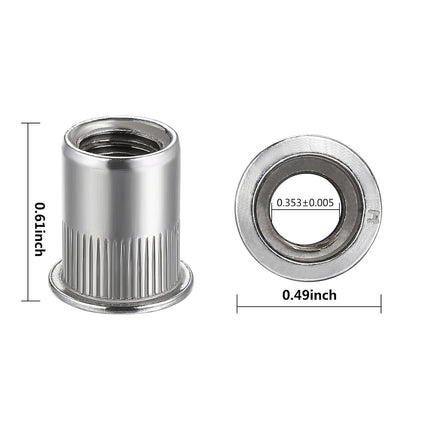 Rivet Nut 1/4"-20UNC 100Pcs Stainless Steel 304 Finish Flat Head Rivnut Threaded Insert Nut Knurled Body
