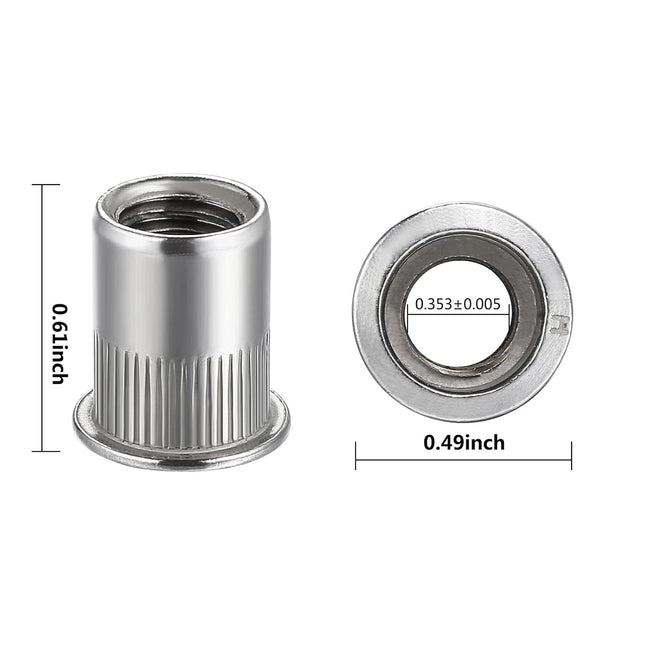 Rivet Nut 1/4 -20UNC 100Pcs Stainless Steel 304 Finish Flat Head Rivnut Threaded Insert Nut Knurled Body – product detail