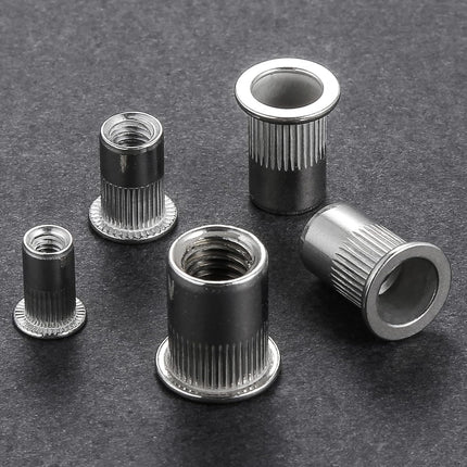 Rivet Nut 1/4"-20UNC 100Pcs Stainless Steel 304 Finish Flat Head Rivnut Threaded Insert Nut Knurled Body